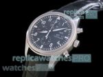 Copy IWC Pilot Chronograph Watch Day-Date Black Dial With Leather Strap